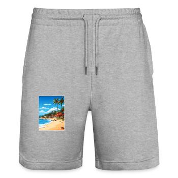 Honduras Caribbean Vintage Travel Poster Souvenir - Stanley/Stella Trainer Unisex Organic Jogging Shorts - heather grey - Front - Nik (191cm) & Marisol (170cm)