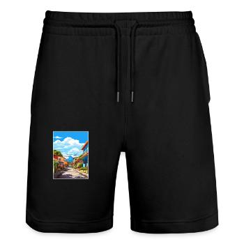 San Jose Costa Rica Vintage Reiseposter Souvenir - Stanley/Stella Unisex Bio Joggingshorts Trainer  - Schwarz - Vorne - Nik (191cm) & Marisol (170cm)