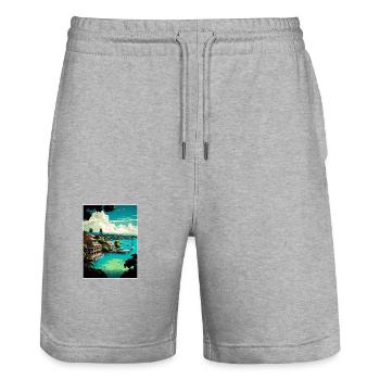 Ocho Rios Caribbean Vintage Travel Poster Souvenir - Stanley/Stella Trainer Unisex Organic Jogging Shorts - heather grey - Front - Nik (191cm) & Marisol (170cm)
