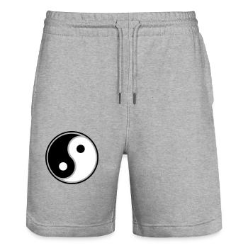 Authentischer Yin-Yang-Grafikdruck - Stanley/Stella Unisex Bio Joggingshorts Trainer  - Grau meliert - Vorne - Nik (191cm) & Marisol (170cm)