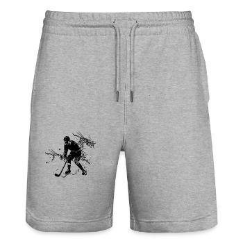 Eishockey Spieler in einer Eiswolke - Stanley/Stella Unisex Bio Joggingshorts Trainer  - Grau meliert - Vorne - Nik (191cm) & Marisol (170cm)