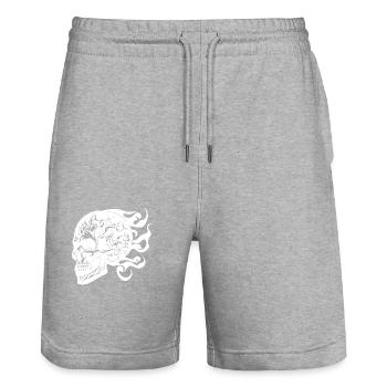 Laughing Burning Grinning Tattoo Skull - Stanley/Stella Trainer Unisex Organic Jogging Shorts - heather grey - Front - Nik (191cm) & Marisol (170cm)