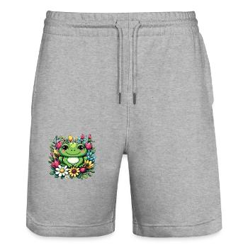 Einzigartiges Frosch-Design im Blumenkranz! - Stanley/Stella Unisex Bio Joggingshorts Trainer  - Grau meliert - Vorne - Nik (191cm) & Marisol (170cm)