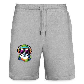 Cooler lustiger Gamer Pinguin - Stanley/Stella Unisex Bio Joggingshorts Trainer  - Grau meliert - Vorne - Nik (191cm) & Marisol (170cm)