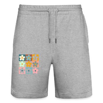 Retro Gänseblümchen Blumen - Stanley/Stella Unisex Bio Joggingshorts Trainer  - Grau meliert - Vorne - Nik (191cm) & Marisol (170cm)