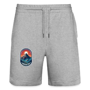 Mountain High - Berg Illustration - Stanley/Stella Trainer Unisex Organic Jogging Shorts - heather grey - Front - Nik (191cm) & Marisol (170cm)