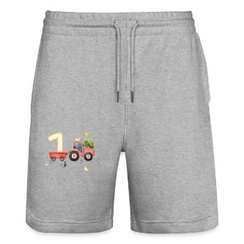 1. Jubiläum Landwirtschaft - Stanley/Stella Unisex Bio Joggingshorts Trainer  - Grau meliert - Vorne - Nik (191cm) & Marisol (170cm)