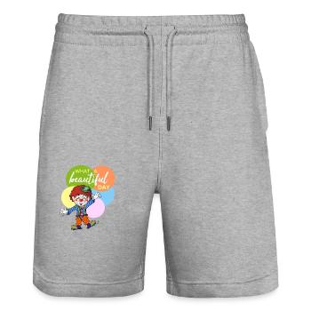what a beautiful day - Stanley/Stella Unisex Bio Joggingshorts Trainer  - Grau meliert - Vorne - Nik (191cm) & Marisol (170cm)