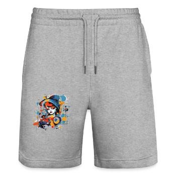 Schöne weibliche Malkunst Gesicht bunte Frau - Stanley/Stella Unisex Bio Joggingshorts Trainer  - Grau meliert - Vorne - Nik (191cm) & Marisol (170cm)
