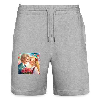Verliebt sein, ist schön - Stanley/Stella Unisex Bio Joggingshorts Trainer  - Grau meliert - Vorne - Nik (191cm) & Marisol (170cm)