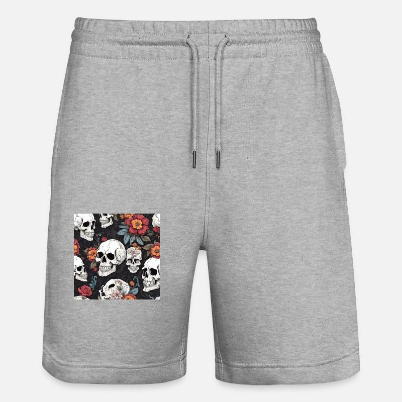 Crâne et fleurs - Short de jogging bio TRAINER Stanley/Stella unisexe - gris chiné
