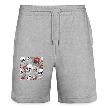 Totenkopf und Blumen - Stanley/Stella Unisex Bio Joggingshorts Trainer  - Grau meliert - Vorne - Nik (191cm) & Marisol (170cm)