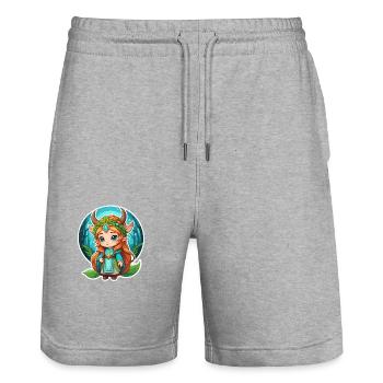 Druide Niedlich Illustration - Stanley/Stella Unisex Bio Joggingshorts Trainer  - Grau meliert - Vorne - Nik (191cm) & Marisol (170cm)