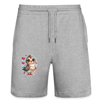 Bird Sweet Hearts - Stanley/Stella Trainer Unisex Organic Jogging Shorts - heather grey - Front - Nik (191cm) & Marisol (170cm)