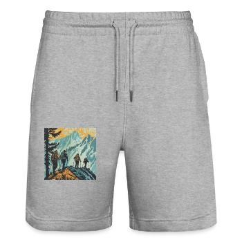 Hiking, Hiking, Mountains, Nature, Camping, Summit, Alps - Stanley/Stella Trainer Unisex Organic Jogging Shorts - heather grey - Front - Nik (191cm) & Marisol (170cm)