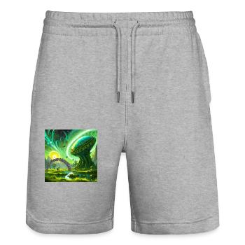 Beyond Borders - Stanley/Stella Trainer Unisex Organic Jogging Shorts - heather grey - Front - Nik (191cm) & Marisol (170cm)