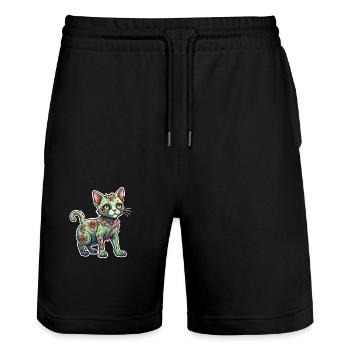 Illustration de chat zombie - Short de jogging bio TRAINER Stanley/Stella unisexe - noir - Devant - Nik (191cm) & Marisol (170cm)