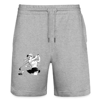 Manga Golf Girl - Stanley/Stella Trainer Unisex Organic Jogging Shorts - heather grey - Front - Nik (191cm) & Marisol (170cm)
