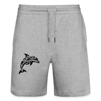 Springender süßer Tattoo Delfin - Stanley/Stella Unisex Bio Joggingshorts Trainer  - Grau meliert - Vorne - Nik (191cm) & Marisol (170cm)