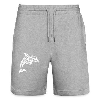 Springender süßer Tattoo Delfin - Stanley/Stella Unisex Bio Joggingshorts Trainer  - Grau meliert - Vorne - Nik (191cm) & Marisol (170cm)
