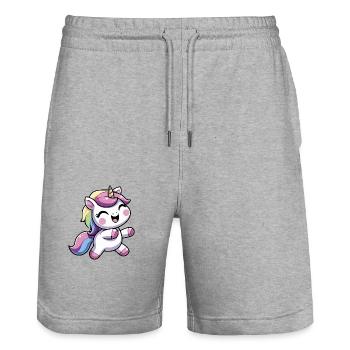 Fröhliches Einhorn tanzt - Stanley/Stella Unisex Bio Joggingshorts Trainer  - Grau meliert - Vorne - Nik (191cm) & Marisol (170cm)