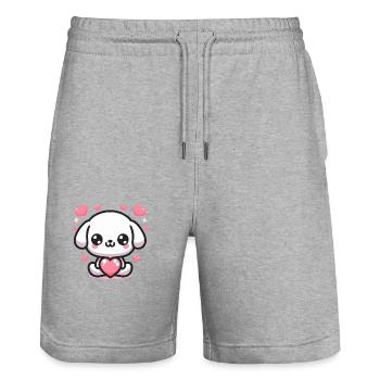Cute Puppy Dog Heart - Stanley/Stella Trainer Unisex Organic Jogging Shorts - heather grey - Front - Nik (191cm) & Marisol (170cm)
