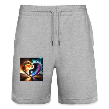 Firefly love ying yang - Short de jogging bio TRAINER Stanley/Stella unisexe - gris chiné - Devant - Nik (191cm) & Marisol (170cm)