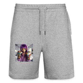 Cosplayer Boxing Pop 4 - Stanley/Stella Unisex Bio Joggingshorts Trainer  - Grau meliert - Vorne - Nik (191cm) & Marisol (170cm)