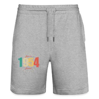 1954 Vintage Retro Jubiläumsgeschenk 1954 - Stanley/Stella Unisex Bio Joggingshorts Trainer  - Grau meliert - Vorne - Nik (191cm) & Marisol (170cm)