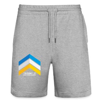 Down-Syndrom Drei-Chromosomen-Pfeile Bewusstsein - Stanley/Stella Unisex Bio Joggingshorts Trainer  - Grau meliert - Vorne - Nik (191cm) & Marisol (170cm)