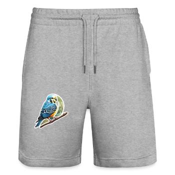 Wellensittich blau - Stanley/Stella Unisex Bio Joggingshorts Trainer  - Grau meliert - Vorne - Nik (191cm) & Marisol (170cm)