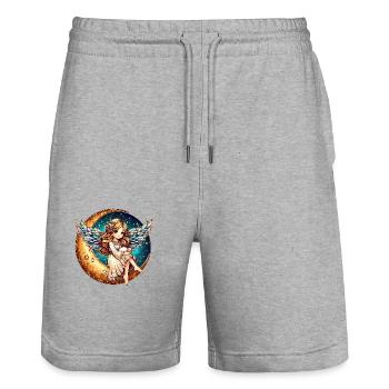 Süßes Engelsmädchen auf Halbmond - Farbgrafik - Stanley/Stella Unisex Bio Joggingshorts Trainer  - Grau meliert - Vorne - Nik (191cm) & Marisol (170cm)
