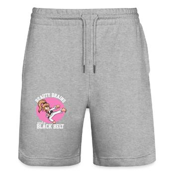Beauté, cerveau et un dessin animé ceinture noire - Short de jogging bio TRAINER Stanley/Stella unisexe - gris chiné - Devant - Nik (191cm) & Marisol (170cm)