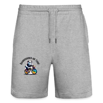 Bamboo Raider en tournée Panda - Short de jogging bio TRAINER Stanley/Stella unisexe - gris chiné - Devant - Nik (191cm) & Marisol (170cm)