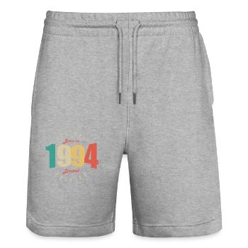 1994 Vintage Retro Anniversary Gift 1994 - Stanley/Stella Trainer Unisex Organic Jogging Shorts - heather grey - Front - Nik (191cm) & Marisol (170cm)