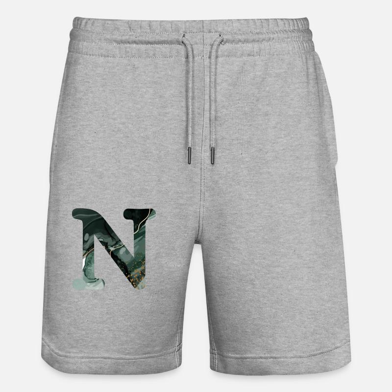 Grün marmorierter Buchstabe n - Stanley/Stella Unisex Bio Joggingshorts Trainer  - Grau meliert