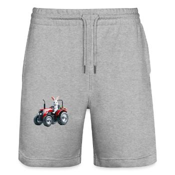 Osterhase auf rotem Traktor - Stanley/Stella Unisex Bio Joggingshorts Trainer  - Grau meliert - Vorne - Nik (191cm) & Marisol (170cm)