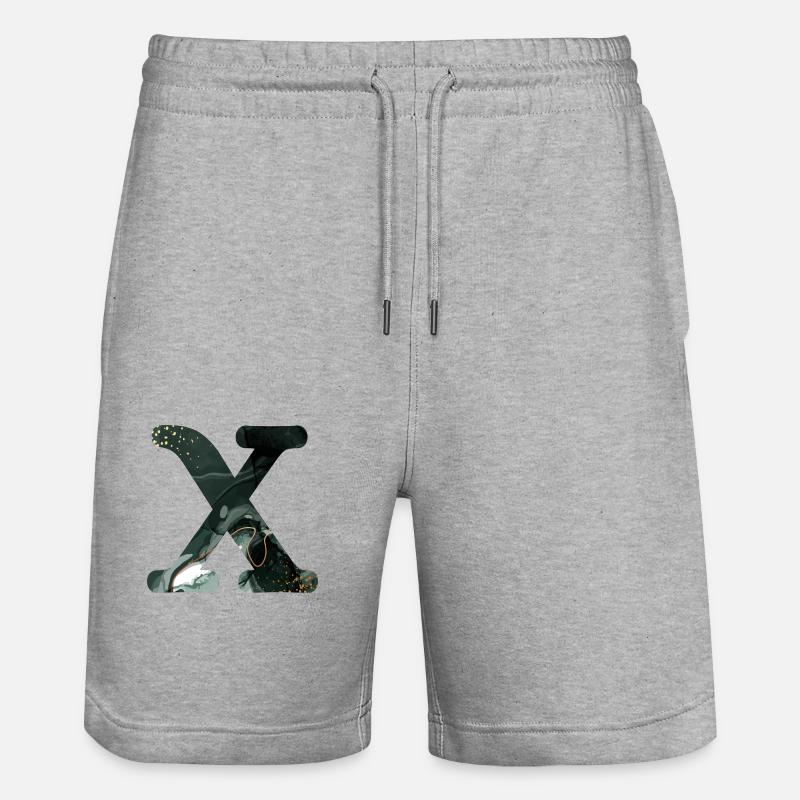 Grün marmorierter X-Buchstabe - Stanley/Stella Unisex Bio Joggingshorts Trainer - Grau meliert