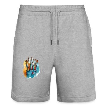 Pinsel Tasche Künstlerseele - Stanley/Stella Unisex Bio Joggingshorts Trainer  - Grau meliert - Vorne - Nik (191cm) & Marisol (170cm)