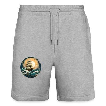Sailboat Sea Maritime Moon Ocean Nautical T Shirt - Stanley/Stella Trainer Unisex Organic Jogging Shorts - heather grey - Front - Nik (191cm) & Marisol (170cm)
