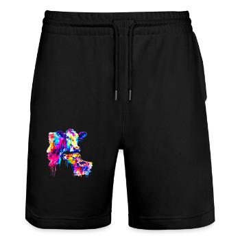 Cow with calf - Stanley/Stella Trainer Unisex Organic Jogging Shorts - black - Front - Nik (191cm) & Marisol (170cm)