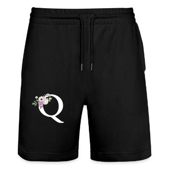 Lettre q floral violet - Short de jogging bio TRAINER Stanley/Stella unisexe - noir - Devant - Nik (191cm) & Marisol (170cm)