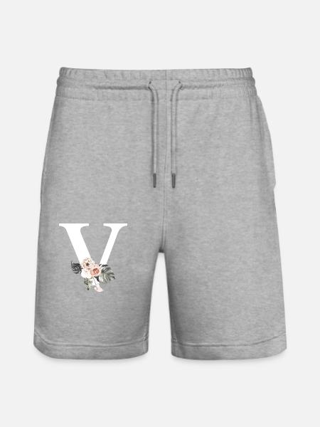 Tropical Floral V Letter - Stanley/Stella Trainer Unisex Organic Jogging Shorts - heather grey