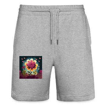 Colorful Freedom: Hippie Flower - Stanley/Stella Trainer Unisex Organic Jogging Shorts - heather grey - Front - Nik (191cm) & Marisol (170cm)
