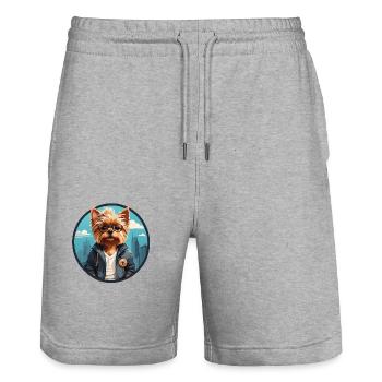 Yorkshire Yorkshire Terrier cool avec lunettes de soleil - Short de jogging bio TRAINER Stanley/Stella unisexe - gris chiné - Devant - Nik (191cm) & Marisol (170cm)