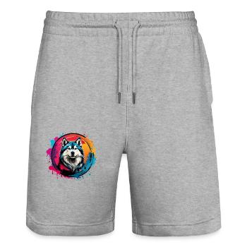 Sibirischer Husky Huskyportrait im Farbkreis - Stanley/Stella Unisex Bio Joggingshorts Trainer  - Grau meliert - Vorne - Nik (191cm) & Marisol (170cm)