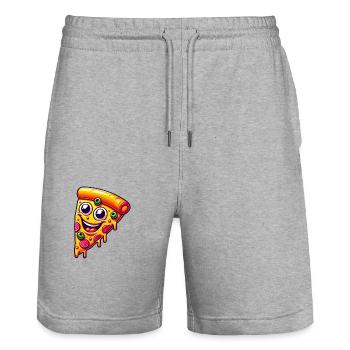 Visage de pizza heureux - Short de jogging bio TRAINER Stanley/Stella unisexe - gris chiné - Devant - Nik (191cm) & Marisol (170cm)