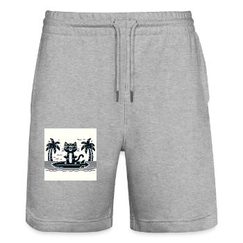 Gato Loco Surfing Cat Hang Holiday Surf Cat - Short de jogging bio TRAINER Stanley/Stella unisexe - gris chiné - Devant - Nik (191cm) & Marisol (170cm)