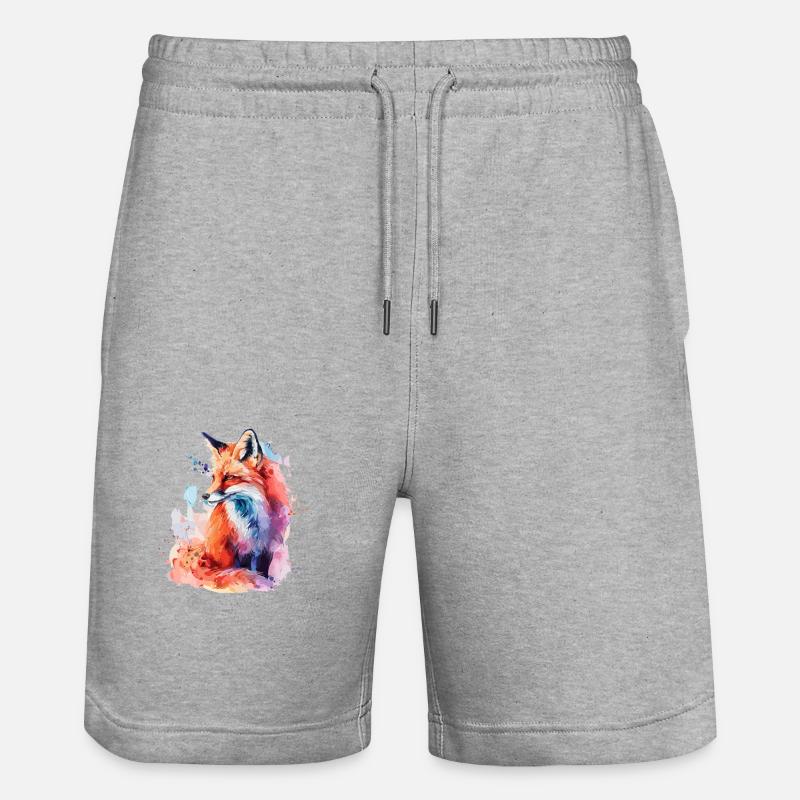 Renard aquarelle, Fox - Short de jogging bio TRAINER Stanley/Stella unisexe - gris chiné