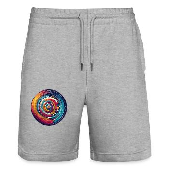 Psychedelic Planets - Stanley/Stella Trainer Unisex Organic Jogging Shorts - heather grey - Front - Nik (191cm) & Marisol (170cm)